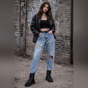 Aeropostale Mom Jeans Size 6 High Rise Distressed Light Wash Raw Hem Denim